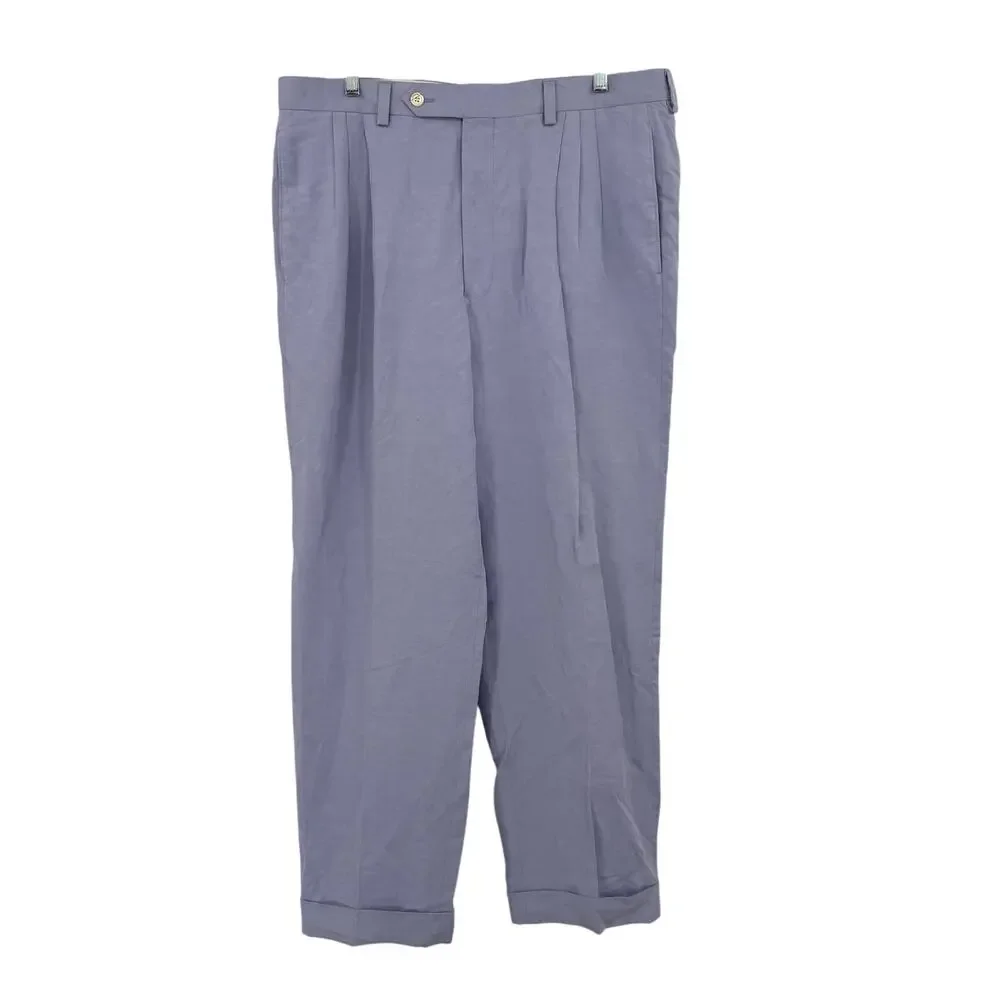 Samuelsohn Size 36 Reg Blue Linen Silk Dress Pants Woven in Italy Made in Canada